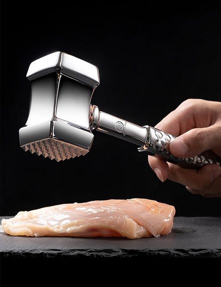 Stainless Steel Meat Tenderizer Tool, Premium Meat Mallet with Non-Slip Grip, Dual-sided Kitchen Mallet
