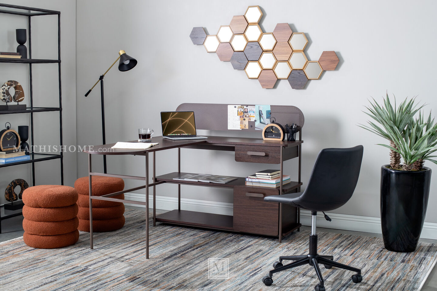 Sauder Modern Metal and Wood L-Shaped Desk in Contemporary Office