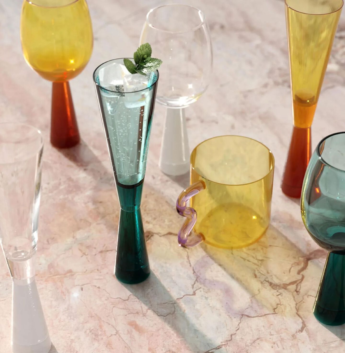 Lottie Amber and Pink Water Glass by TOV Furniture