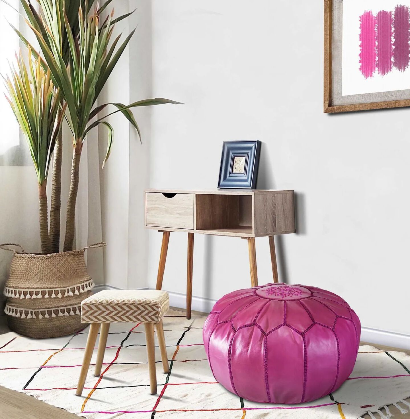 Hot Pink Handmade Moroccan Ottoman by Fezcrafts