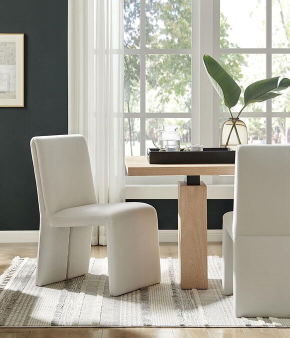 Modway Emory Upholstered Dining Side Chair in Alabaster - Single Armless Slipper Chair - Padded Performance Velvet Accent for Dining Room, Kitchen