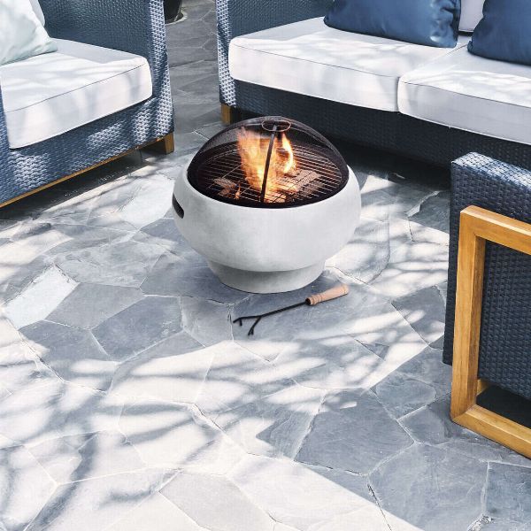 Outdoor Round Stone Wood Burning Fire Pit with Light Concrete Base, Gray
