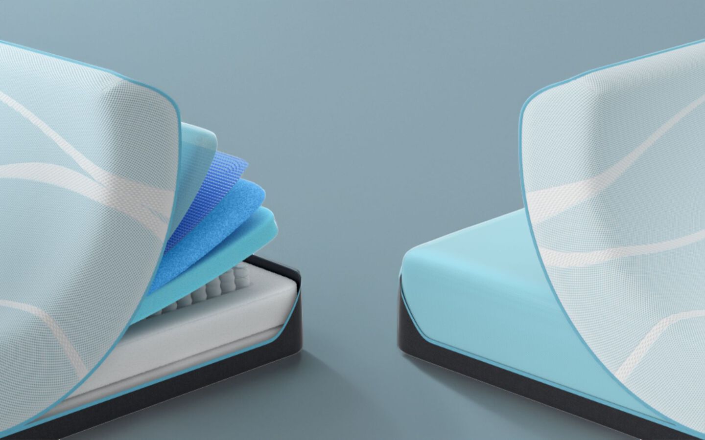 closeup image of the layers of two hybrid mattresses