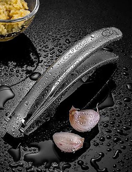 No Peeling Required Garlic Press Stainless Steel with Detachable Handle for Fine Mincing-Premium Garlic Mincer Tool