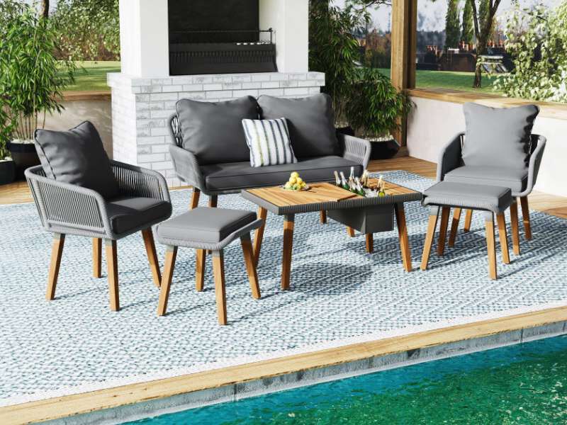 6PC Rope Outdoor Patio Furniture Seating Set 