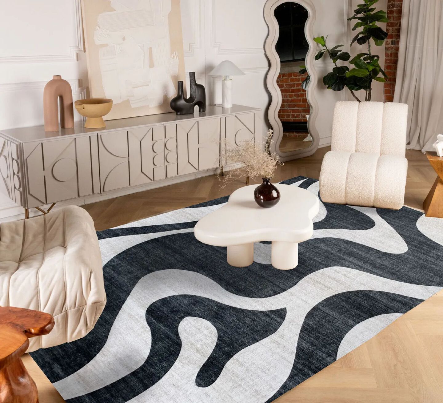 Eclipse Abstract Zebra Print Black and White Indoor Area Rug by Rug Branch