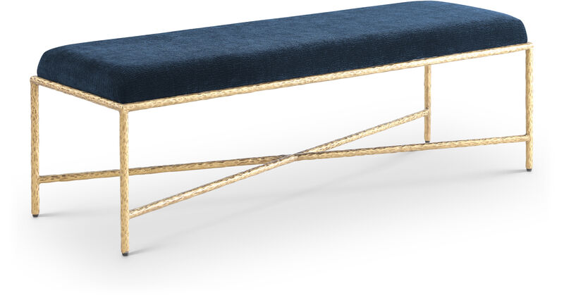 Meridian Furniture Valley Navy Chenille Fabric Bench