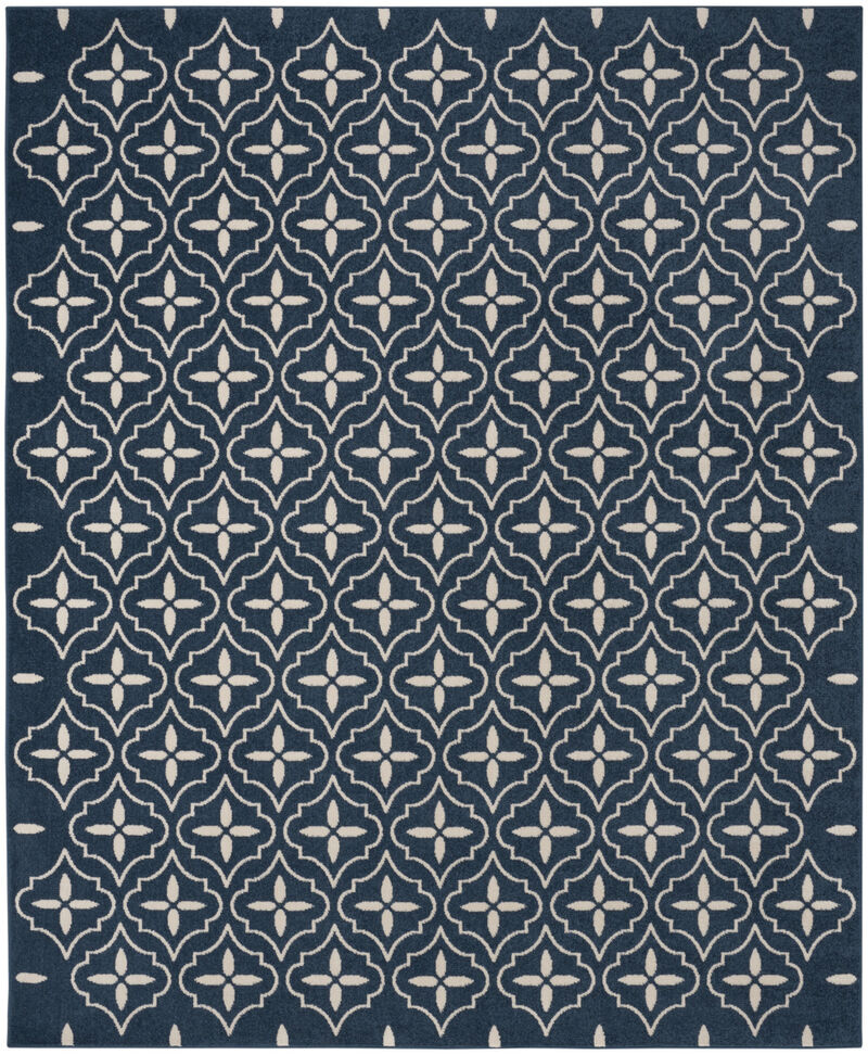 HomeRoots 8' X 10' Navy Blue And Ivory Geometric Indoor Outdoor Area Rug image number 0