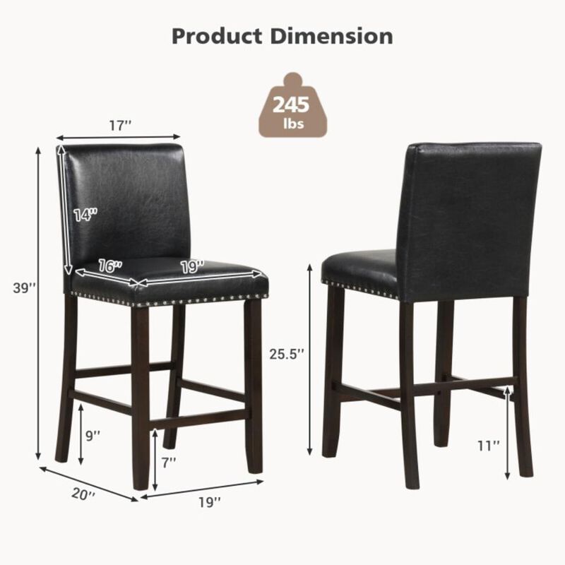 Hivvago Set of 2 Bar Stools with Back for Kitchen Island