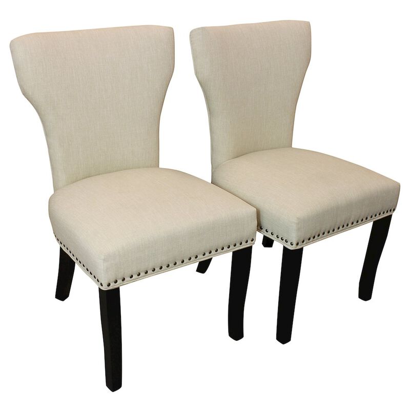 Jill Linen Fabric Side Chair Ivory with Antique Brown - Set of 2