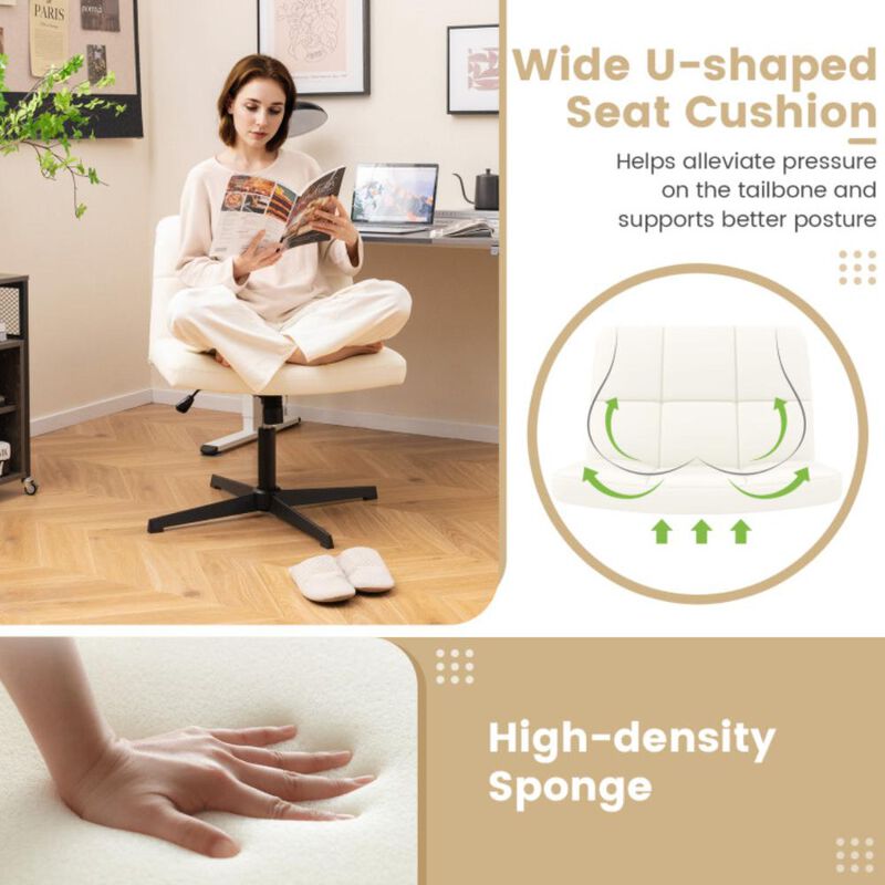 Hivvago PU Leather Upholstered Cross-legged Office Chair with Oversized U-shaped Seat for Home Office Make Up