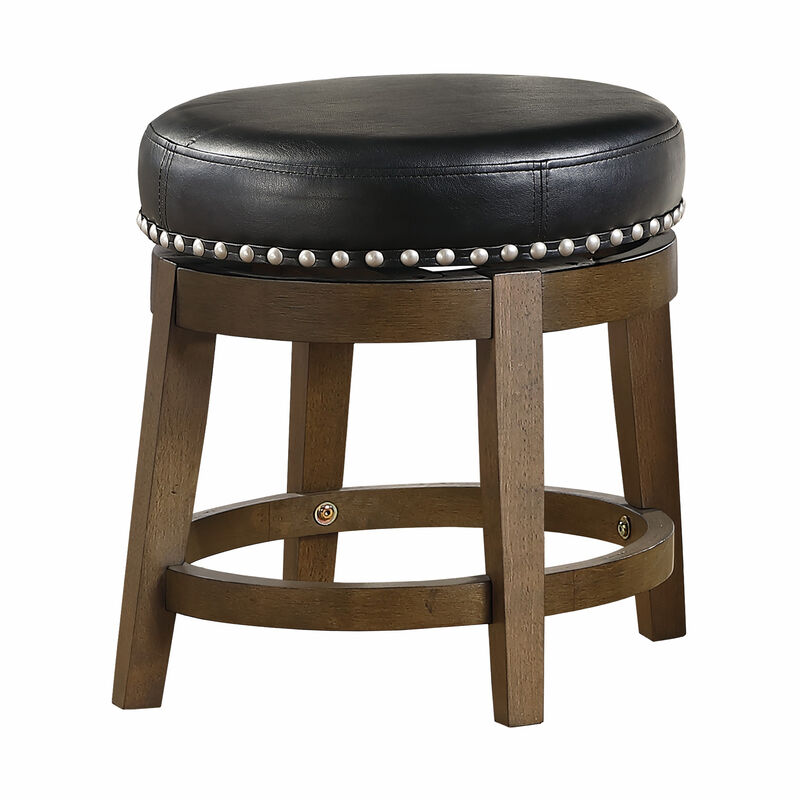 Bara 20 Inch Swivel Dining Stool, Round Faux Leather, Brown, Set of 2
