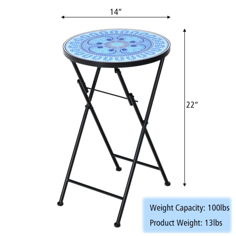 Hivvago 14 Inch Round Mosaic Plant Stand with Ceramic Tile Top