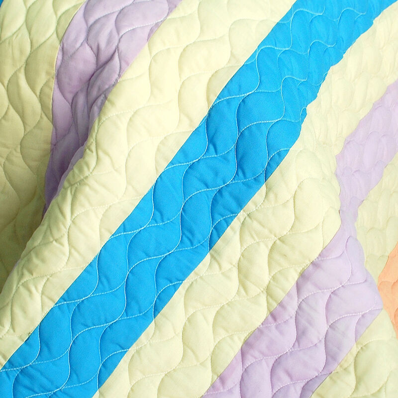 Queen Size 3-Piece Vermicelli Quilted Patchwork Quilt Set with Shams - Blue image number 2