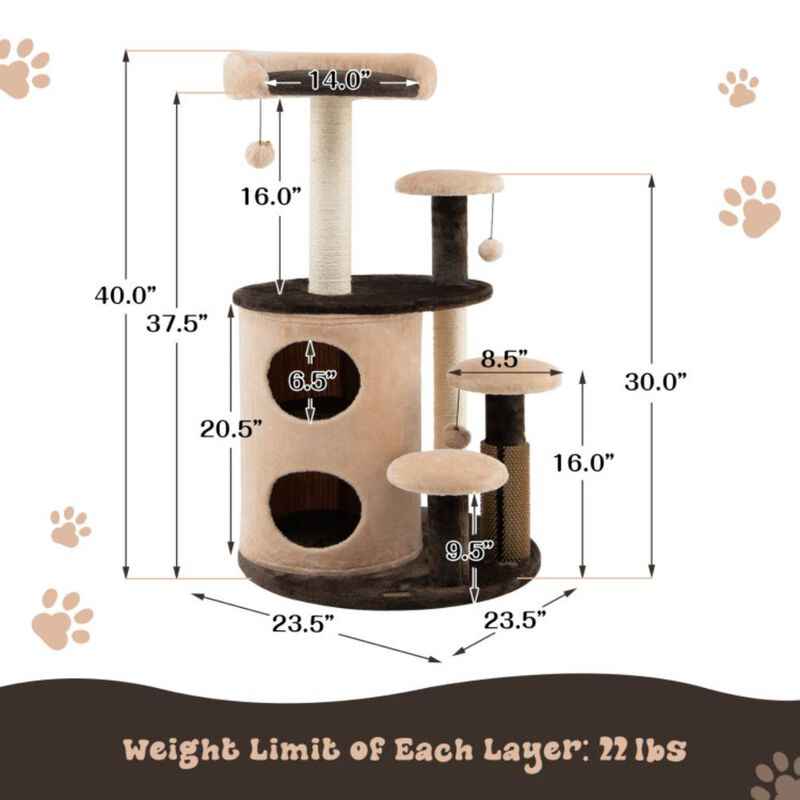 Hivvago 40 Inch Cat Tree Tower MultiLevel Activity Tree with 2Tier