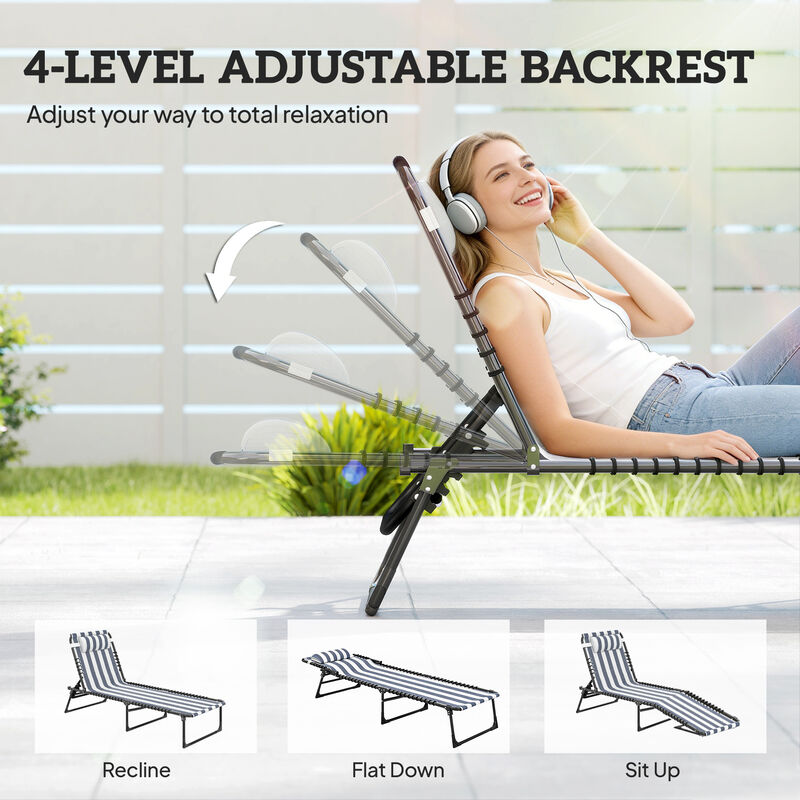 Hivvago Adjustable Poolside Chaise Lounge with Pillow image number 3