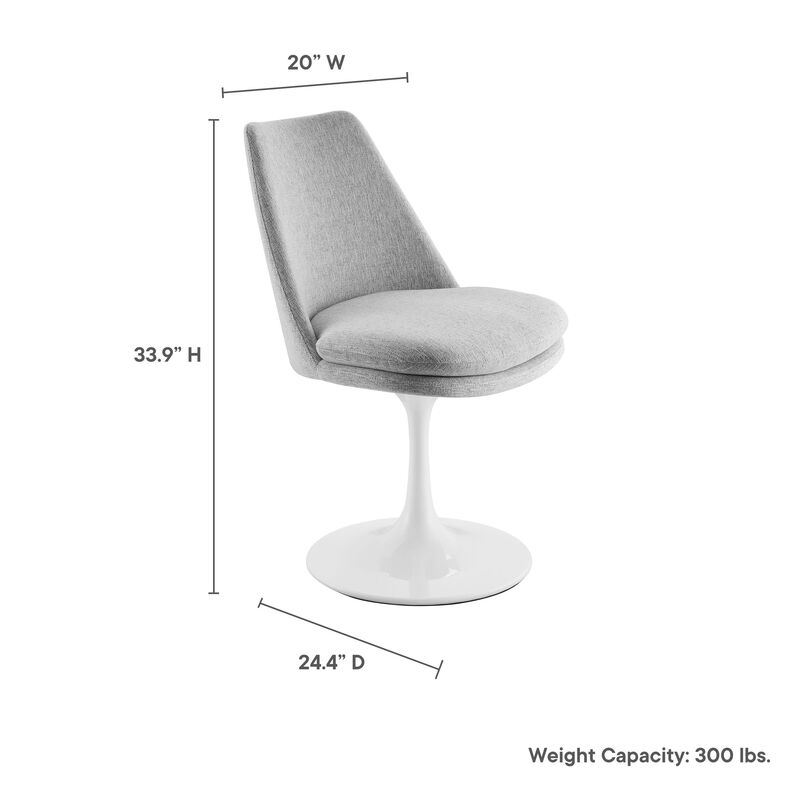 Modway Lippa Upholstered Swivel Dining Side Chair in White Light Gray - Armless Woven Heathered Fabric Accent Chair with Pedestal Base - 360&deg; Office Desk Rotating Chair with No Wheels image number 2