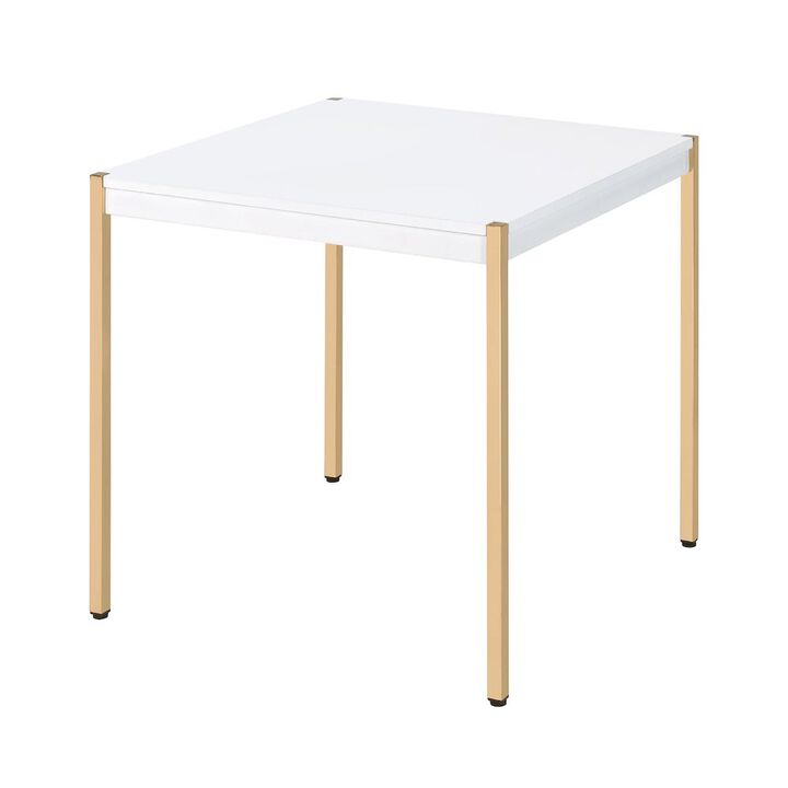 Simple Relax End Table in White and Gold Metal