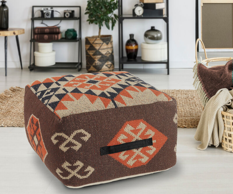 Upholstered Cotton Blend Ottoman with Cushion for Bedroom or Lounge