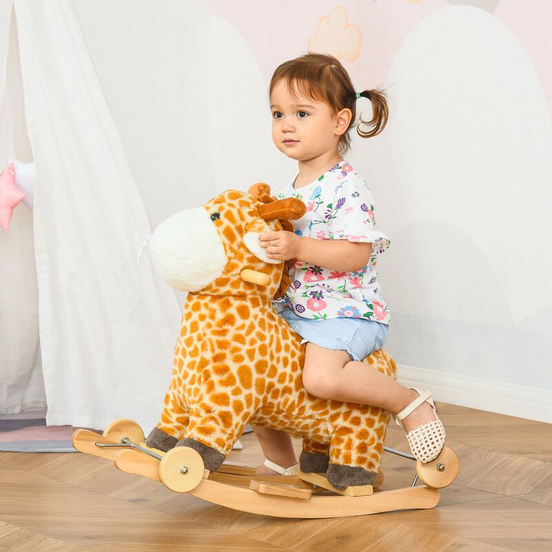 BreeBe Kids Plush Giraffe Rocker with Pedals and Handle image number 1
