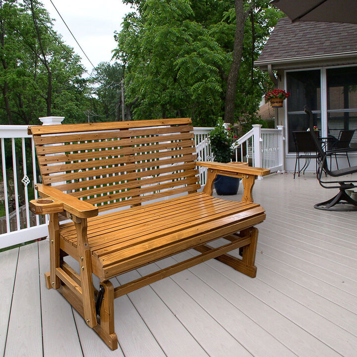 Patio Glider with Cup Holders, High Roll Back and Deep Contoured Seat, 2-Seater, Heavy Duty 800 Lb, 4 Feet (Brown 4 Ft)