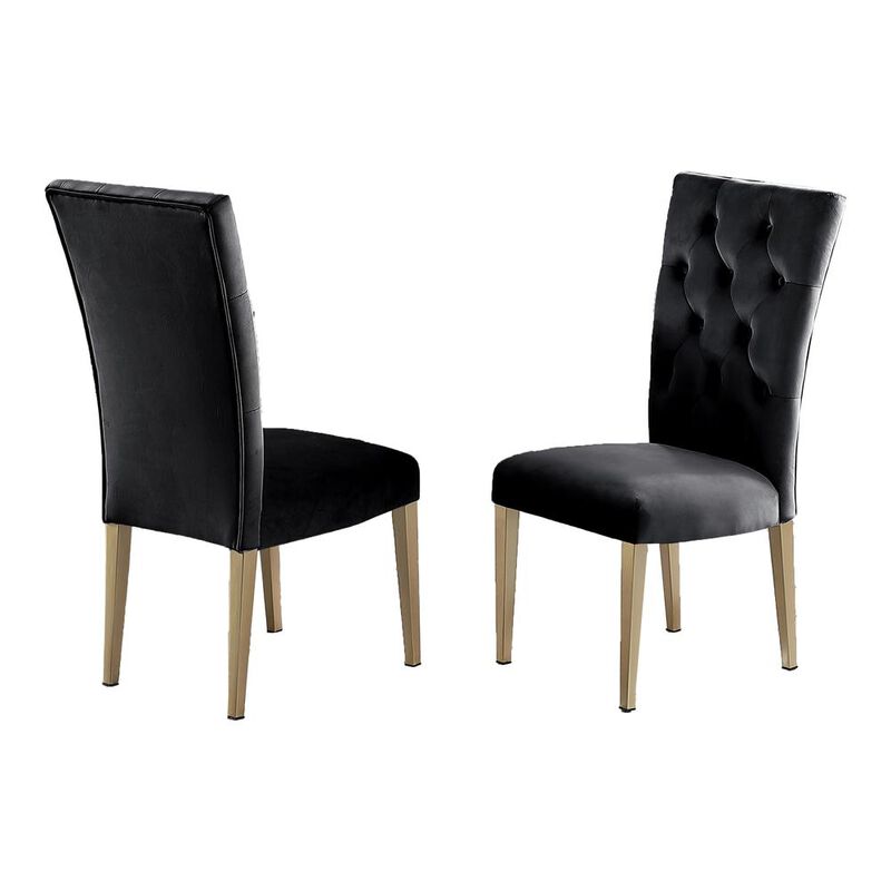 Tyrion Black Tufted Velvet Side Chairs in Brushed Gold (Set of 2)