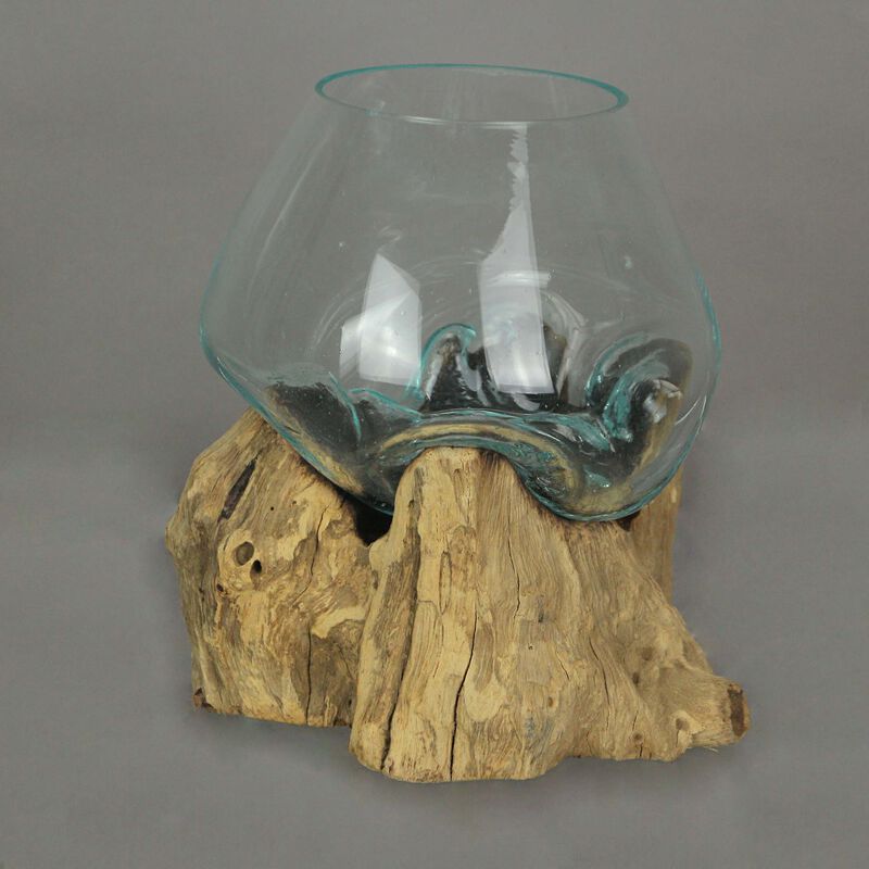 Melted Glass On Teak Driftwood Decorative Bowl/Vase/Terrarium Planter 6 Inch image number 6