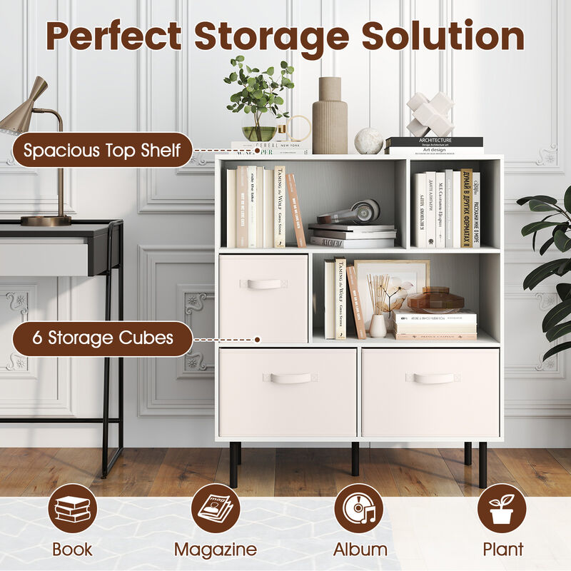 6 Cube Storage Bookshelf with 3 Removable Fabric Drawers for Living Room image number 6
