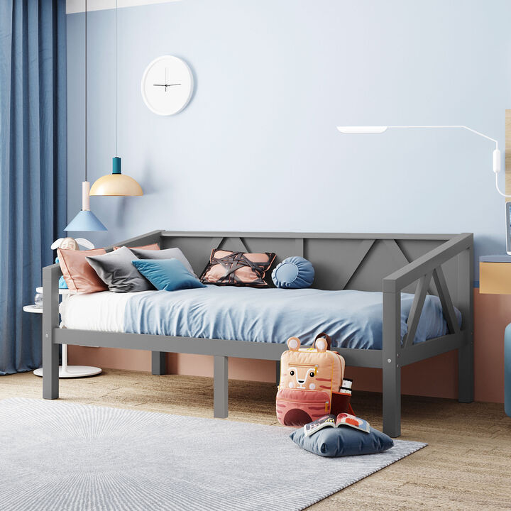 Whisen Twin Size Solid Wood Daybed, Multi-functional Sofa Bed with Storage Space for Living Room, Bedroom