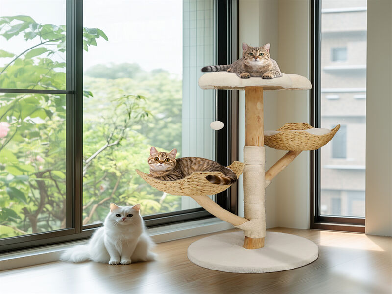 Extra Large Cat Trees Tall Solid Wood Cat Tree Tower with Spacious Wicker Basket image number 9
