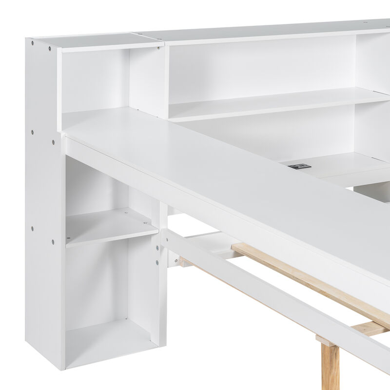 Merax Bed with Storage Shelves, Drawers, Charging Station, LED