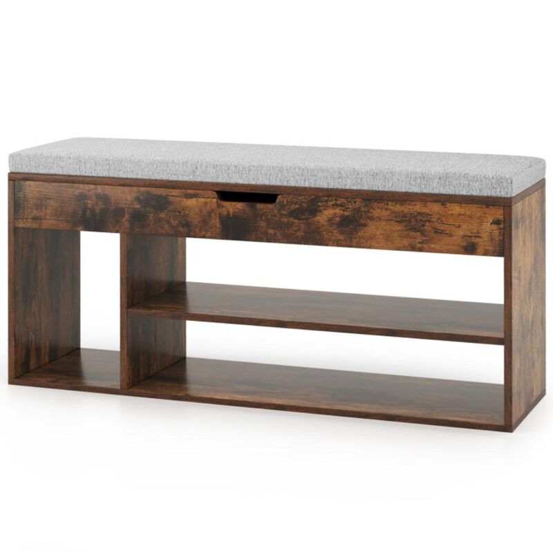 Hivvago Padded Seat Shoe Bench with Hidden Storage and 3 Open Shelves