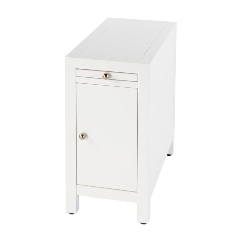 Butler Specialty Nora 12 in. W Rectangular Wood 1 Door Narrow End Table with Pull-Out Tray, White
