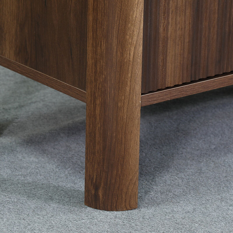 68" Dark Walnut Fluted Door Mid-Century Modern Wooden TV Stand Media Console Storage Cabinet with Open Shelves for TVs up to 75" image number 9