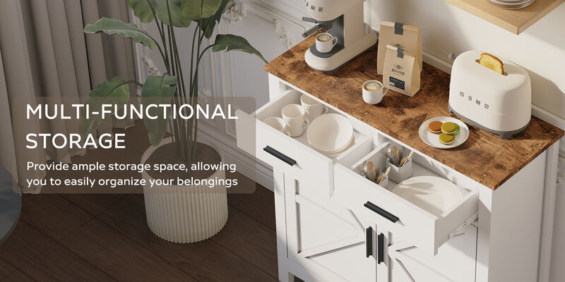 TATEUS Modern Farmhouse Buffet Cabinet - 2 Drawers 2 Doors Storage