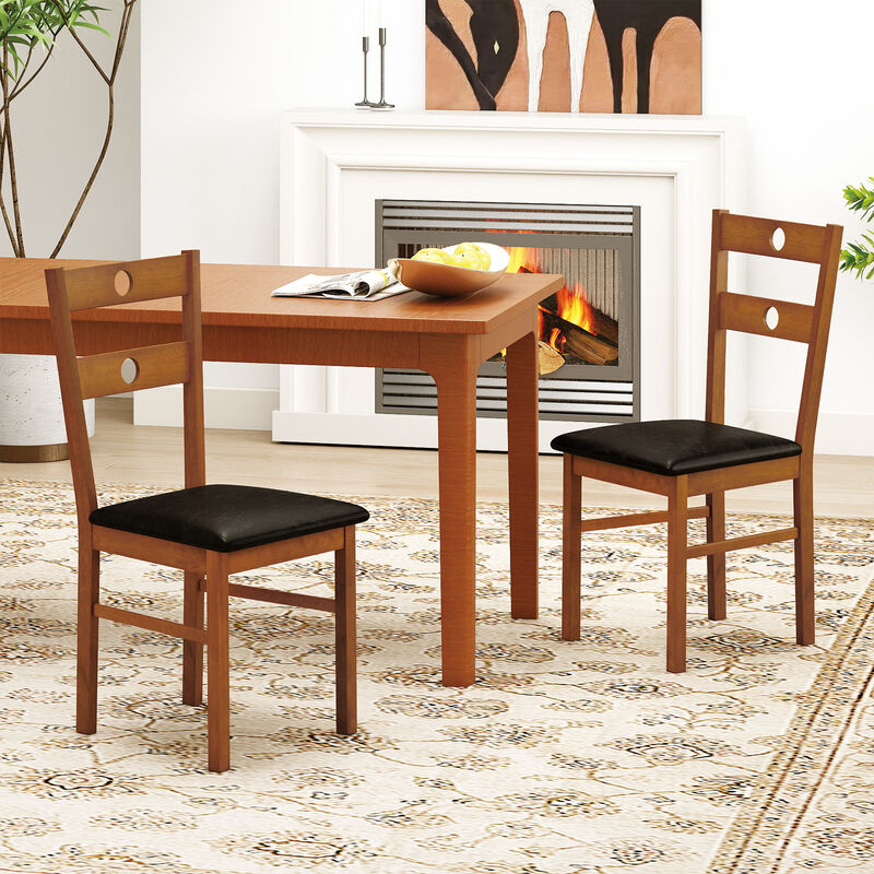 Set of 4 Wooden Dining Chairs with Armless Design and Hollowed Backrest image number 3