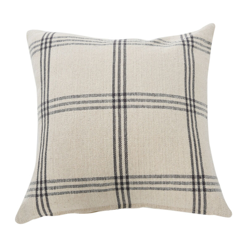 Square Plaid Cotton Pillow Cover, Grey image number 0