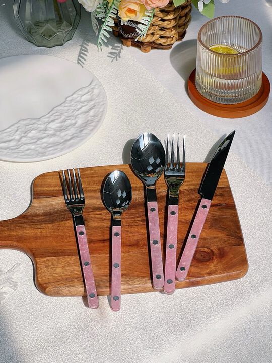 Pinky Salt Lake Flatware Set of 10 Pcs, Modern Marble Pattern Rivet Stainless Steel Cutlery Silverware