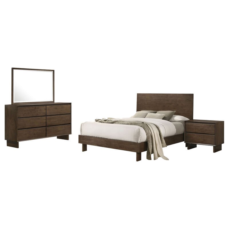 Genu 4pc Queen Size Bedroom Set, Modern Warm Brown Rubberwood