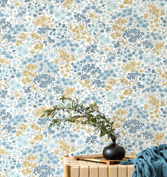 Ditsy Light Blue Daisies Wallpaper