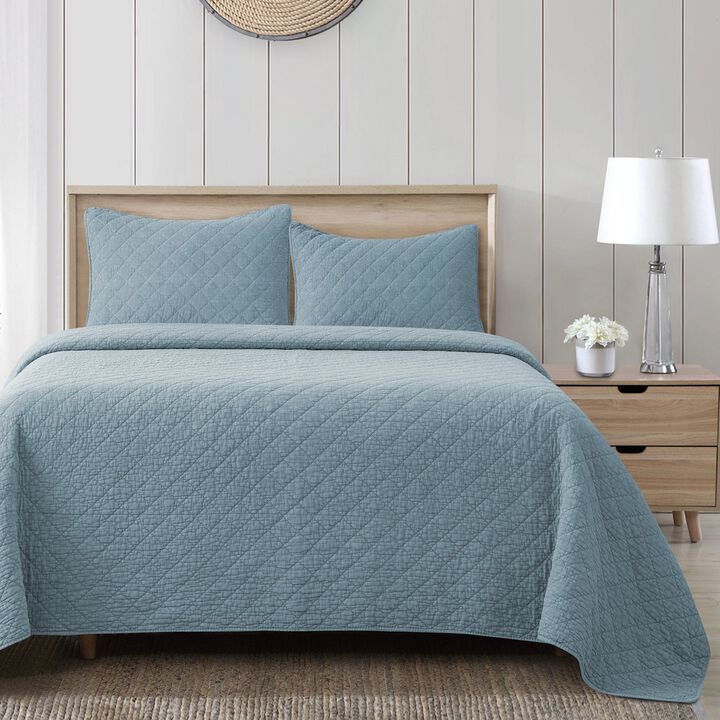 Stonewashed Cotton Gauze Light Blue King Quilt Set