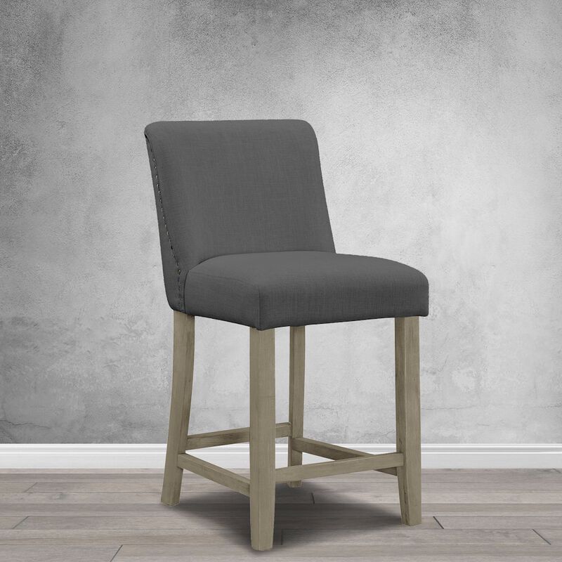 Glamour Home Set of 2 Aleco Gray Fabric Counter Stool with Metal Nail Head Accents