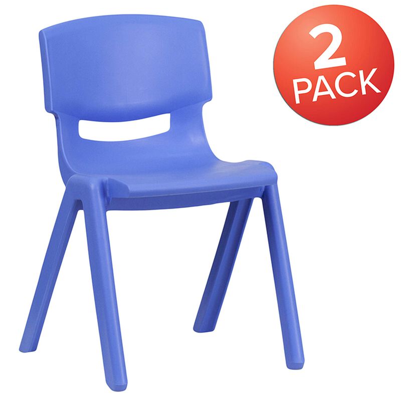 Flash Furniture Whitney 2 Pack Blue Plastic Stackable School Chair with 13.25" Seat Height