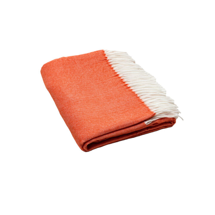 HomeRoots 50" X 60" Orange And White Woven Herringbone Plush Throw Blanket