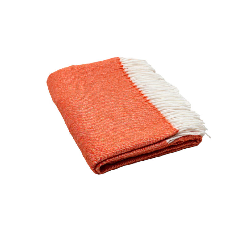 HomeRoots 50" X 60" Orange And White Woven Herringbone Plush Throw Blanket image number 0