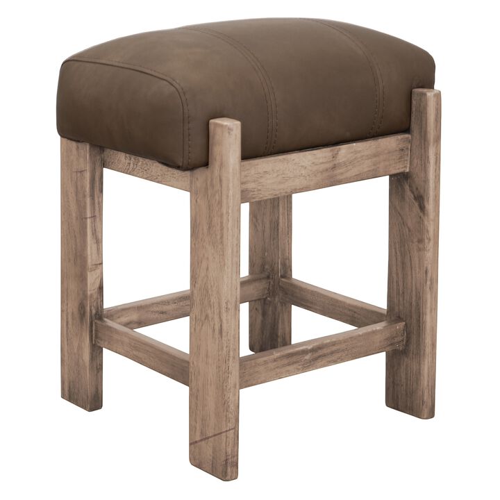 Eray Counter Height Stool, Dark Brown Faux Leather Melina Wood 24 Inch