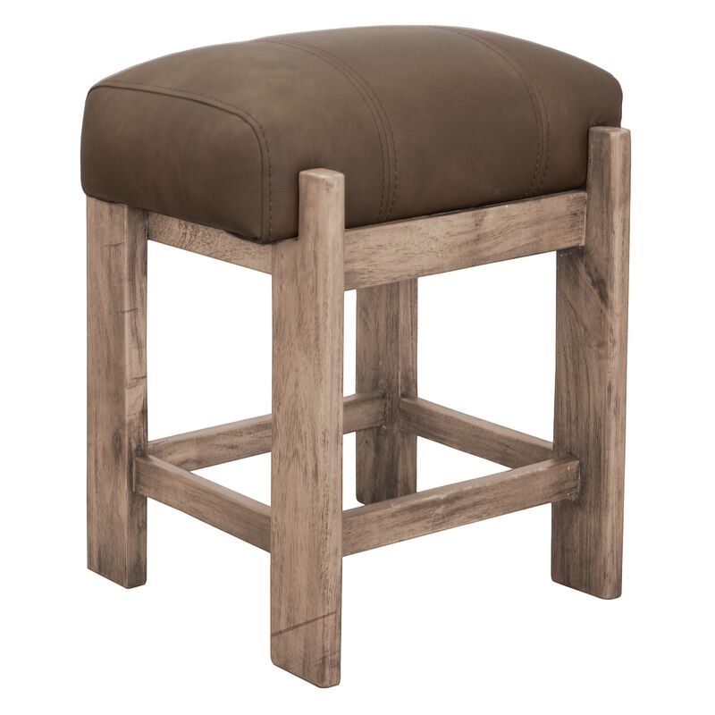 Eray Counter Height Stool, Dark Brown Faux Leather Melina Wood 24 Inch