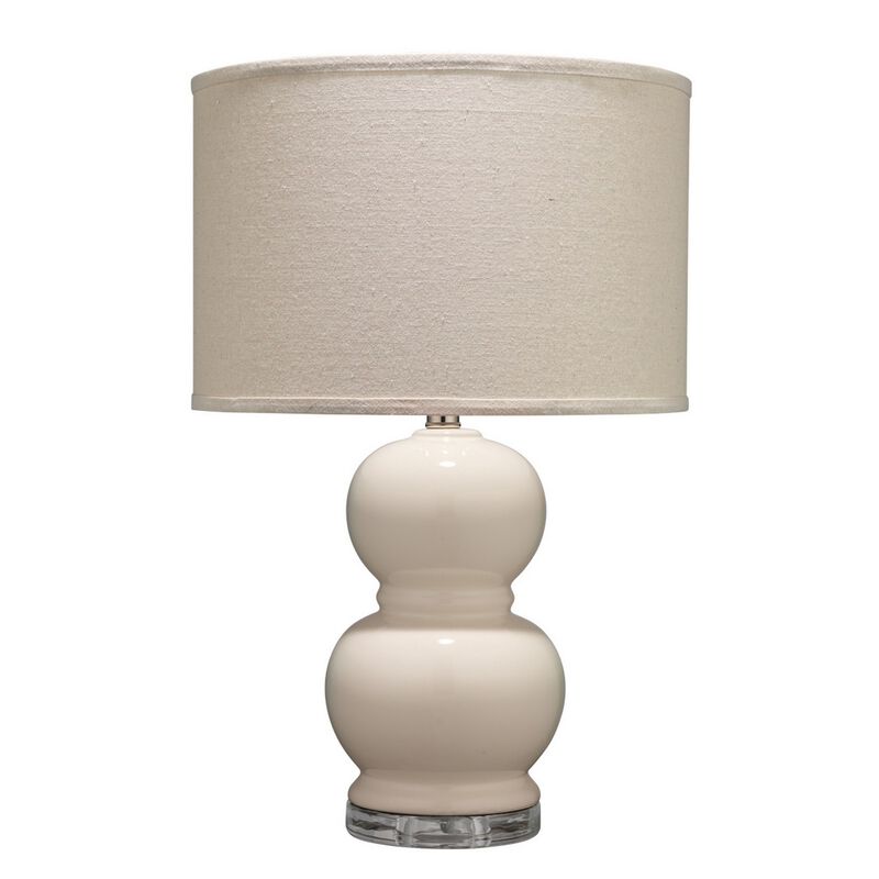 Table Lamp with Stacked Bellied Design Ceramic Base, Cream - Benzara