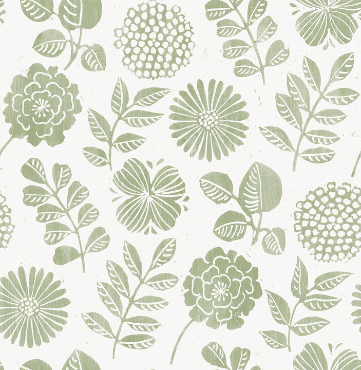 Inge Moss Floral Block Print Wallpaper