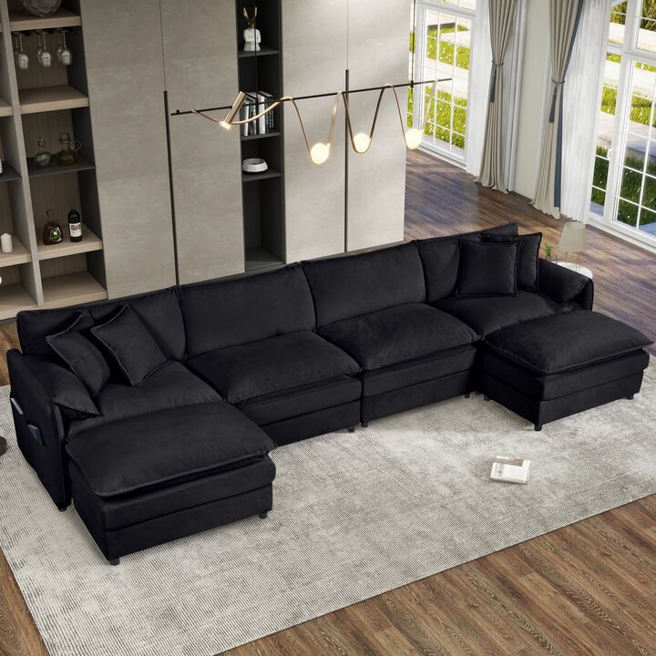 Modular Sectional Sofa,Oversized Deep Seat U Shaped Couch Set for Living Room,4-Seater Comfy Cloud Couches with Two Movable Ottomans,Chenille,Blue